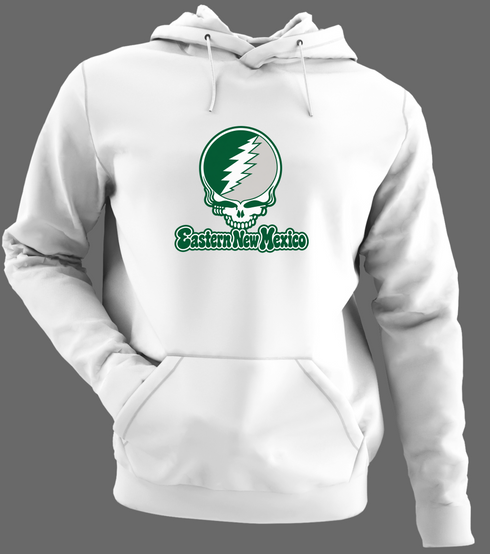 Eastern New Mexico Stealie Premium Unisex Hoodie — Design: Eastern New Mexico University — White/Grey