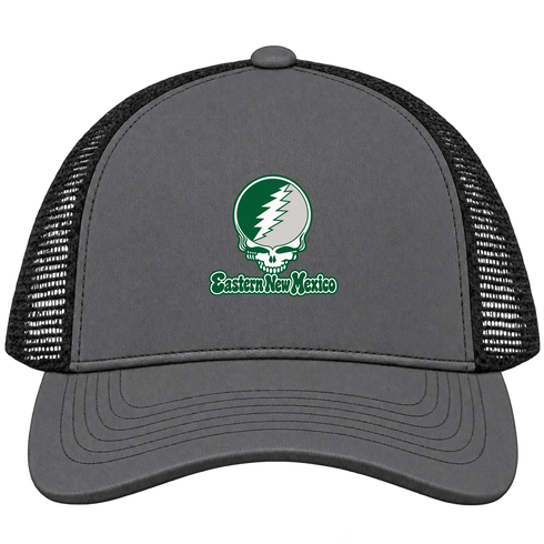 Eastern New Mexico Stealie Premium Unisex Trucker Cap — Design: Eastern New Mexico University — Charcoal/Black