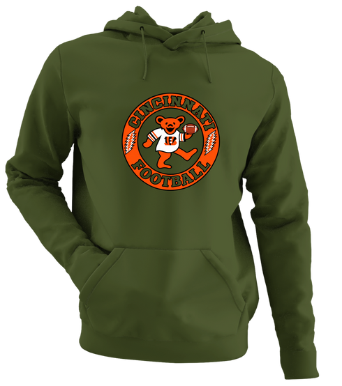 Cincinnati Football Dancing Bear - Premium Grateful Dead Hoodie - Military Green
