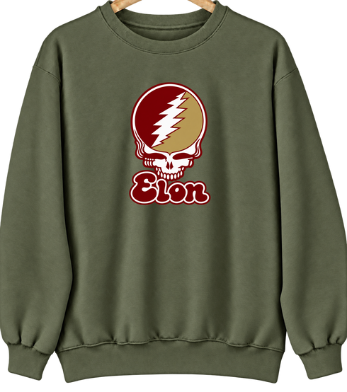 Elon Stealie Premium Unisex Crewneck — Design: Elon University — Military Green