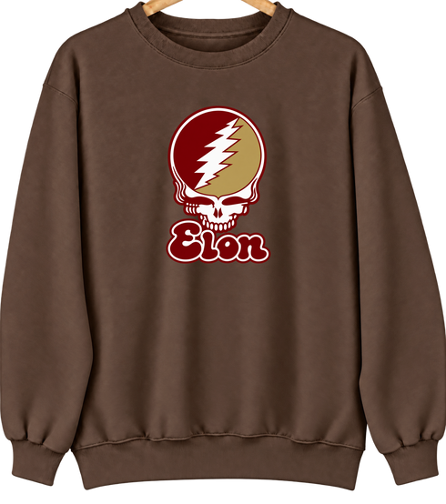 Elon Stealie Premium Unisex Crewneck — Design: Elon University — Brown