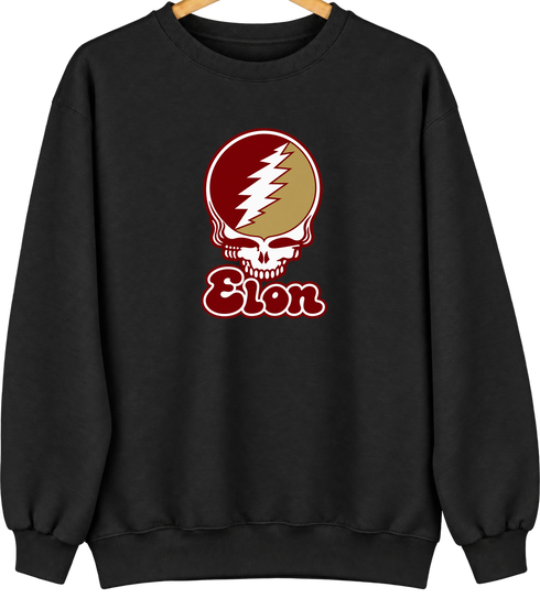 Elon Stealie Premium Unisex Crewneck — Design: Elon University — Black