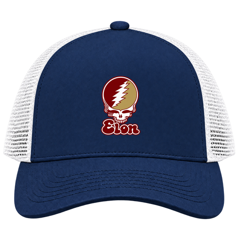 Elon Stealie Premium Unisex Trucker Cap — Design: Elon University — Navy/White
