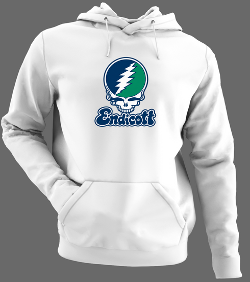 Endicott Stealie Premium Unisex Hoodie — Design: Endicott College — White/Grey