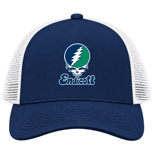 Endicott Stealie Premium Unisex Trucker Cap — Design: Endicott College — Navy/White