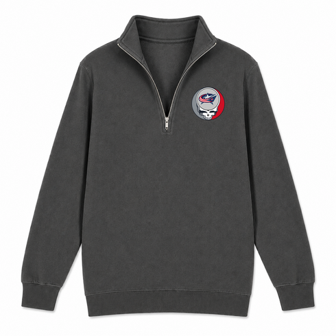 Columbus Blue Jackets - Premium Grateful Dead Quarter-Zip Pullover - Charcoal - 5