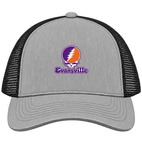 Evansville Stealie Premium Unisex Trucker Cap — Design: Evansville University of — Heather Grey/Black