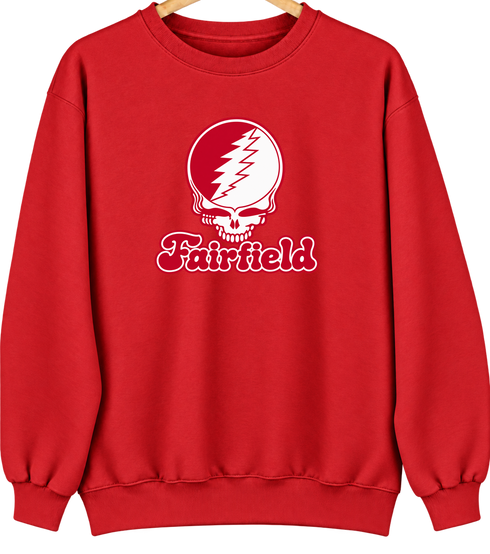 Fairfield Stealie Premium Unisex Crewneck — Design: Fairfield University — Red
