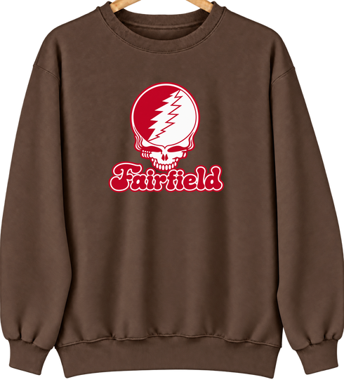 Fairfield Stealie Premium Unisex Crewneck — Design: Fairfield University — Brown