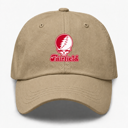 Fairfield Stealie Premium Unisex Dad Hat — Design: Fairfield University — Khaki