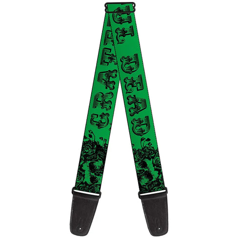 Grateful Dead - Guitar Strap - Grateful Dead Text w Skull & Roses Green - StealieShop