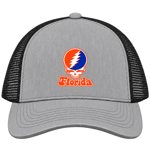 Florida Stealie Premium Unisex Trucker Cap — Design: Florida University of — Heather Grey/Black