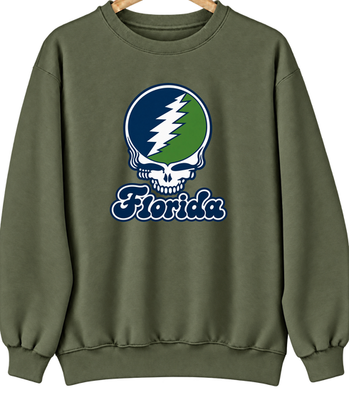 Florida Stealie Premium Unisex Crewneck — Design: State College of Florida — Military Green
