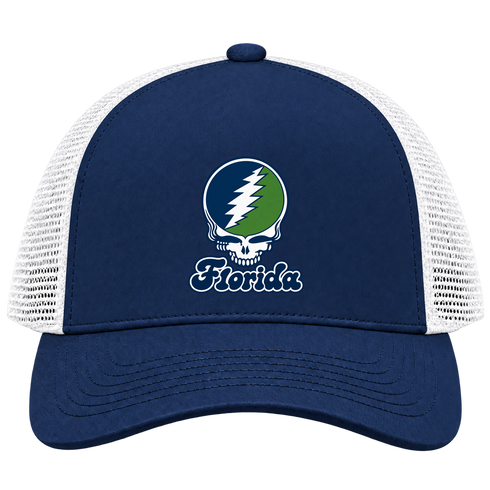 Florida Stealie Premium Unisex Trucker Cap — Design: State College of Florida — Navy/White