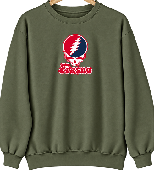 Fresno Stealie Premium Unisex Crewneck — Design: Fresno State — Military Green