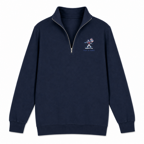 Skier Jerry - Life is dead.® - Premium Grateful Dead Quarter-Zip Pullover - Navy - 4