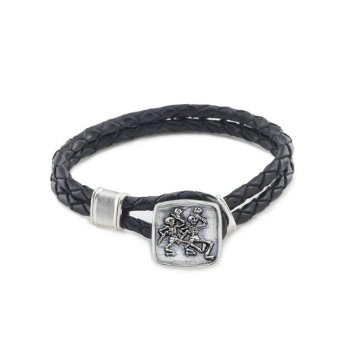 Grateful Dead - Dancing Skeletons Sterling Silver Leather Bracelet - StealieShop