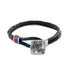 Grateful Dead - Dancing Skeletons Sterling Silver, Blue and Red Enamel & Leather Bracelet - StealieShop