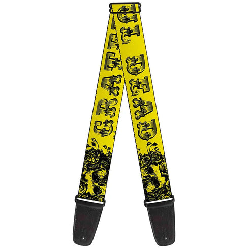 Grateful Dead - Guitar Strap - Grateful Dead Text w Skull & Roses Yellow - StealieShop
