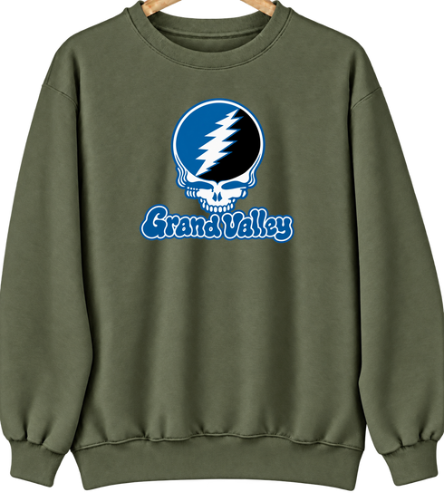 Grand Valley State Stealie Premium Unisex Crewneck — Design: Grand Valley State University — Military Green