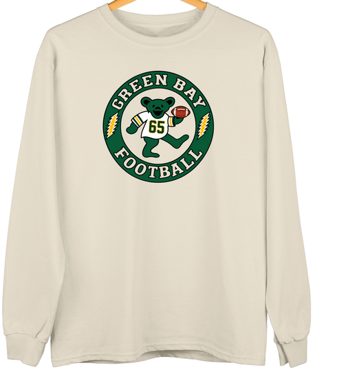 Green Bay Football Dancing Bear Premium Crewneck — Green Bay Packers — Sand