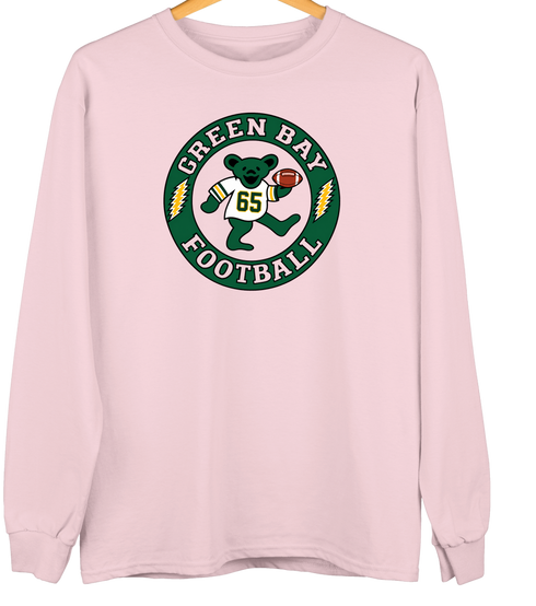 Green Bay Football Dancing Bear Premium Crewneck — Green Bay Packers — Light Pink