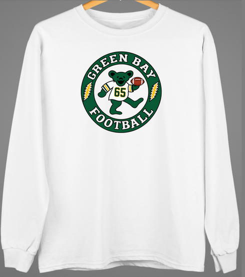 Green Bay Football Dancing Bear Premium Crewneck — Green Bay Packers — White
