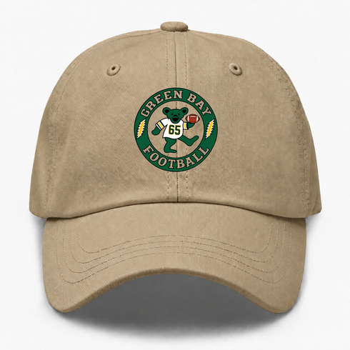 Green Bay Football Dancing Bear Premium Dad Hat — Green Bay Packers — Khaki