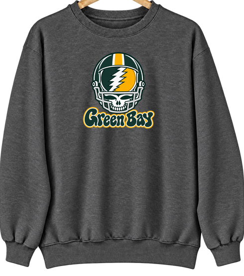 Green Bay Helmet Stealie Premium Unisex Crewneck — Green Bay Packers — Dark Heather