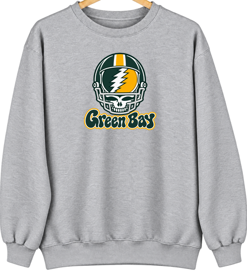 Green Bay Helmet Stealie Premium Unisex Crewneck — Green Bay Packers — Sport Grey