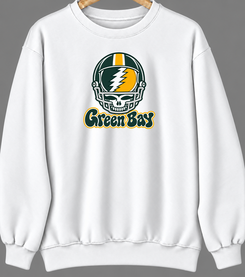 Green Bay Helmet Stealie Premium Unisex Crewneck — Green Bay Packers — White