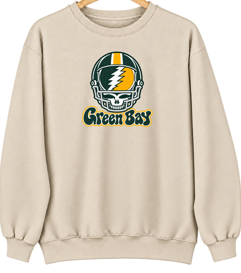 Green Bay Helmet Stealie Premium Unisex Crewneck — Green Bay Packers — Sand