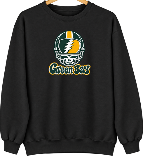 Green Bay Helmet Stealie Premium Unisex Crewneck — Green Bay Packers — Black