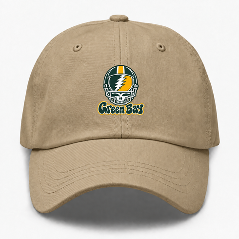 Green Bay Helmet Stealie Premium Unisex Dad Hat — Green Bay Packers — Khaki