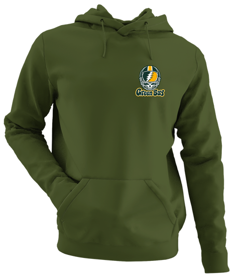 Green Bay Helmet Stealie Premium Unisex Hoodie — Green Bay Packers — Military Green