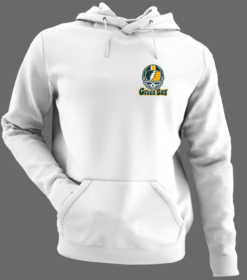 Green Bay Helmet Stealie Premium Unisex Hoodie — Green Bay Packers — White/Grey