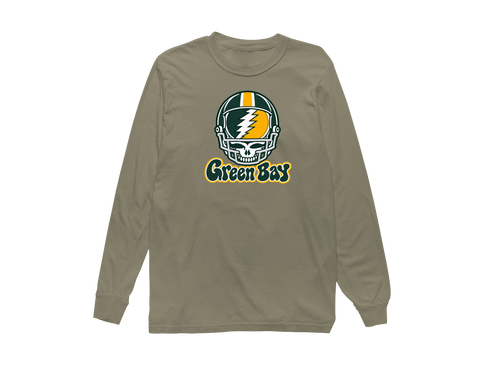 Green Bay Helmet Stealie Premium Unisex Long-Sleeve — Green Bay Packers — Sandstone