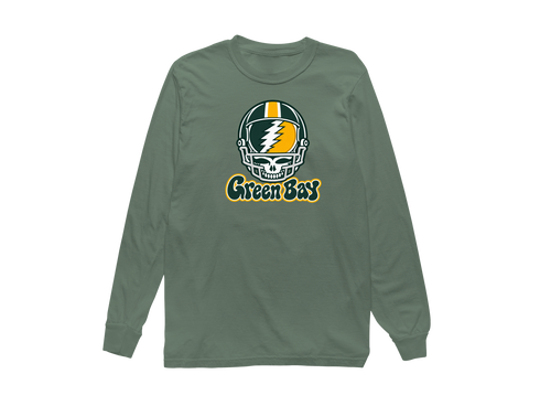Green Bay Helmet Stealie Premium Unisex Long-Sleeve — Green Bay Packers — Light Green