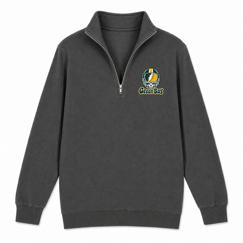 Green Bay Helmet Stealie Premium Unisex Quarter-Zip — Green Bay Packers — Charcoal