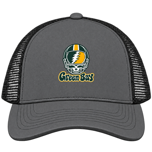 Green Bay Helmet Stealie Premium Unisex Trucker Cap — Green Bay Packers — Charcoal/Black