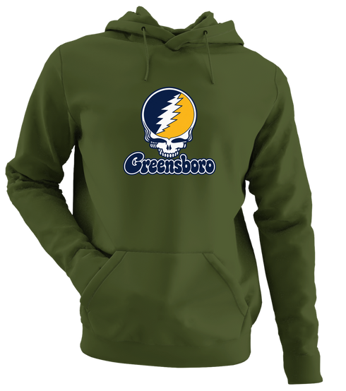 Greensboro Stealie Premium Unisex Hoodie — Design: North Carolina University of Greensboro — Military Green