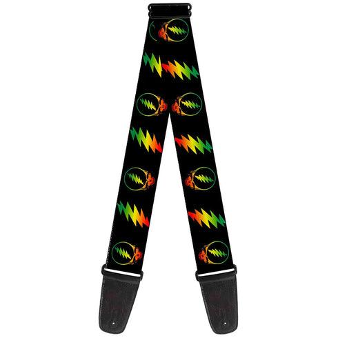 Grateful Dead - Guitar Strap - Steal Your Face w Lightning Bolt Repeat Black Rasta - StealieShop