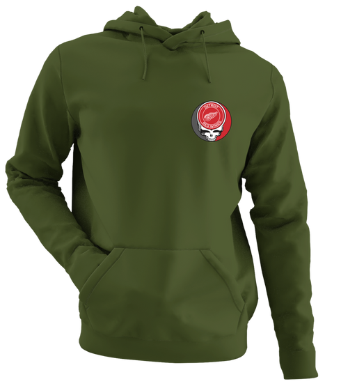 Detroit Red Wings - Premium Grateful Dead Left Chest Hoodie - Military Green