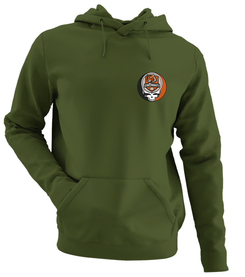 Cincinnati Football - Premium Grateful Dead Left Chest Hoodie - Military Green - 7