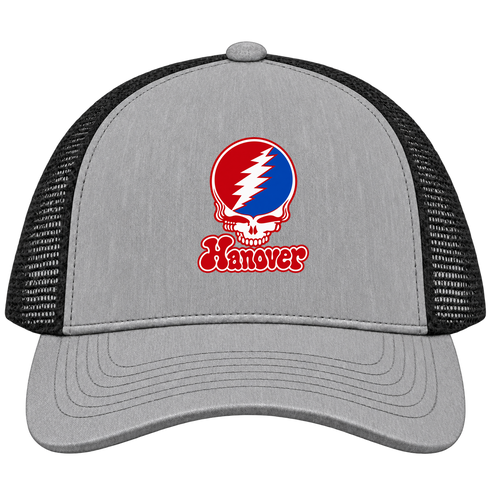 Hanover Stealie Premium Unisex Trucker Cap — Design: Hanover College — Heather Grey/Black