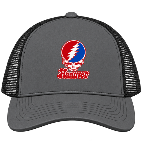 Hanover Stealie Premium Unisex Trucker Cap — Design: Hanover College — Charcoal/Black