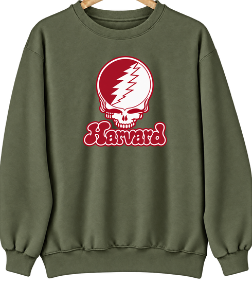 Harvard Stealie Premium Unisex Crewneck — Design: Harvard University — Military Green