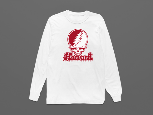 Harvard Stealie Premium Unisex Long-Sleeve — Design: Harvard University — White