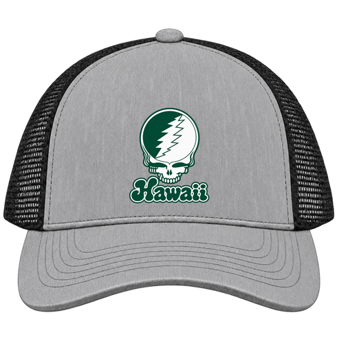 Hawaii Stealie Premium Unisex Trucker Cap — Design: Hawaii University of — Heather Grey/Black