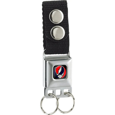 Grateful Dead - Keychain - Steal Your Face Black Full Color - Black Webbing - StealieShop
